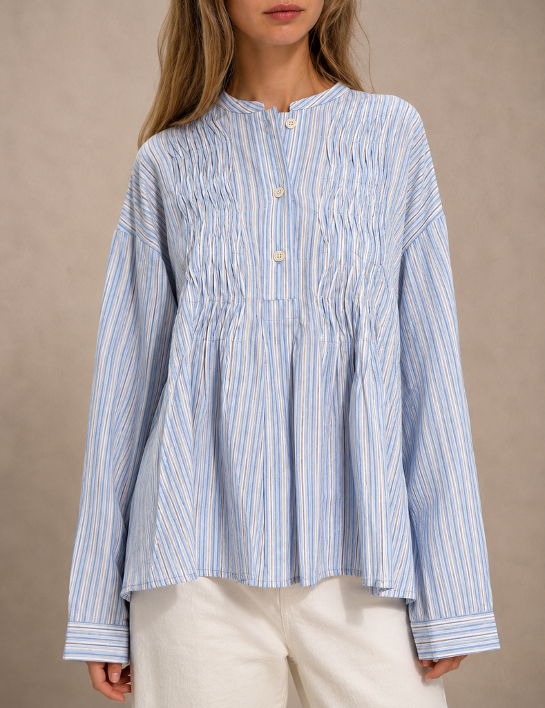 [57C1-3493 AZUL] BLUSA PLIEGUES