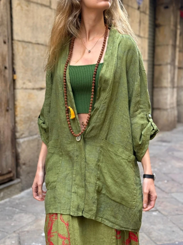 [57C2-LU70097VERDE] CHAQUETA LINO