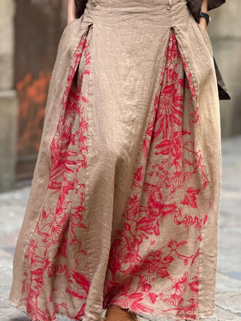 [57C2-70091BEIGE] FALDA LINO