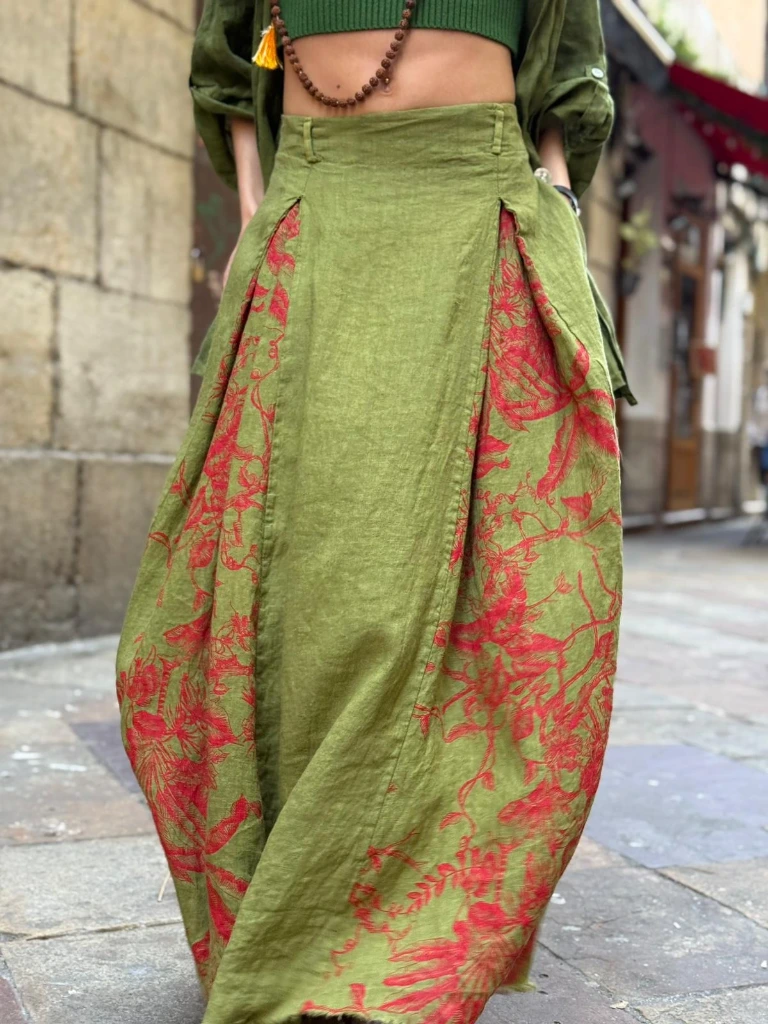 [57C2-70091VERDE] FALDA LINO