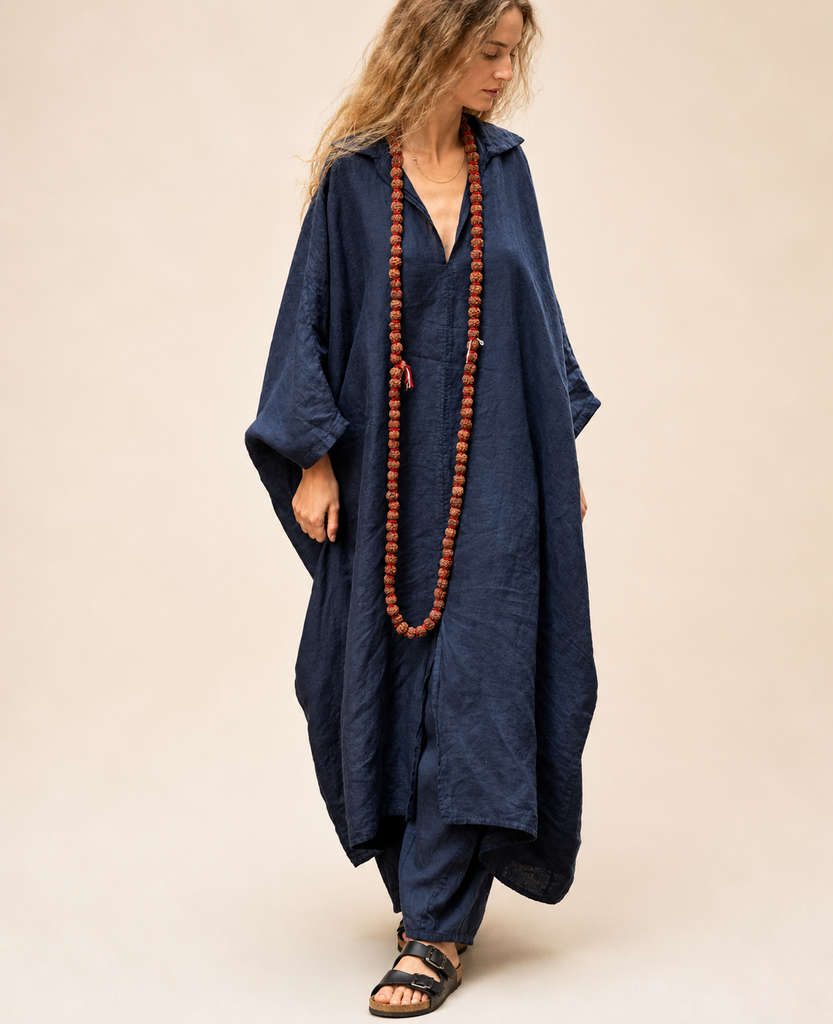 [57C KIMONO LINO NAVY] Kimono Lino