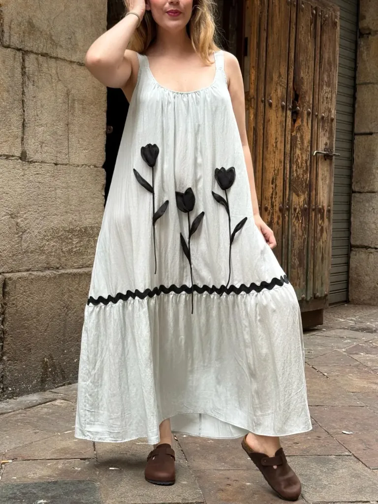 [58C2-B51288L-AZU] Vestido Flor Azul
