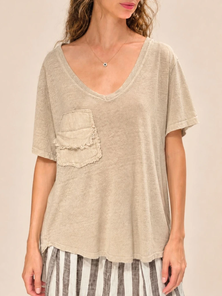 [58C4-18671-BEI] T-Shirt Bolsillo