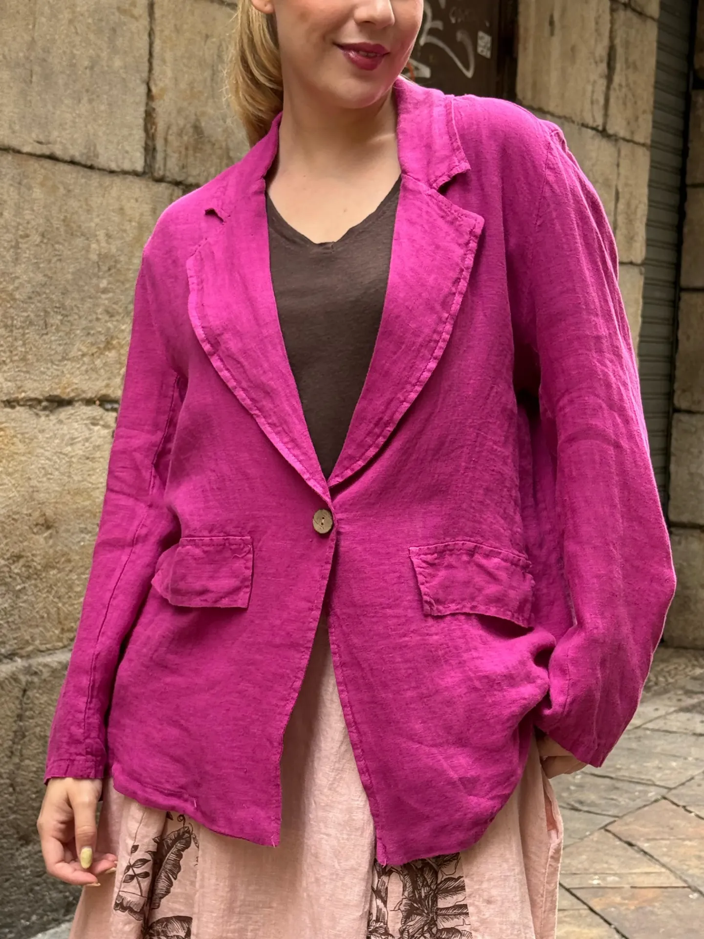 [58C3-11-ROS] Chaqueta Lino Fucsia